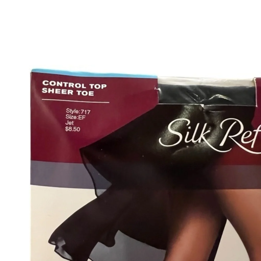 Hanes‎ Silk Reflections Pantyhose Control Top Sheer Toe Style 717 EF Jet Black